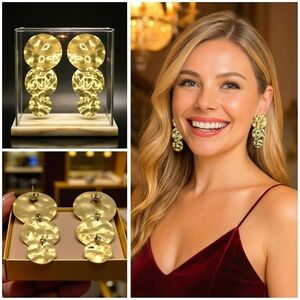 Hammered Circle Disc Earrings 18K Gold Plated Stainless Steel Statement